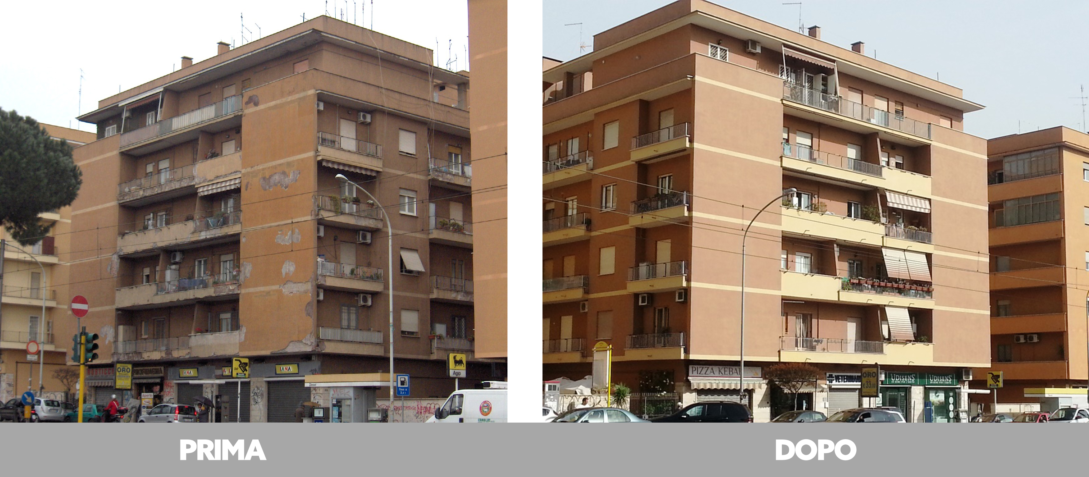 Rifacimento facciata condominiale nel quartiere Prenestino, Roma